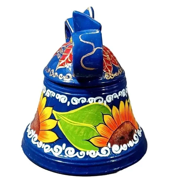 Cobalt Blue Mexican Talavera Sunflowe Bell Pottery Kitchen Canister Cookie Jar - Picture 3 of 8